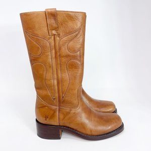Frye Womens Brown Leather Block Heel Mid Calf Cowgirl Western Boots Size 6.5 B